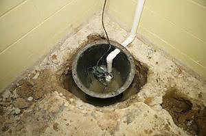 Sump pump in corner of foundation