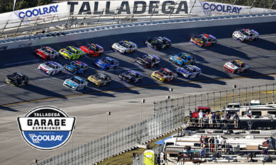 Coolray and Talladega logos with image of track