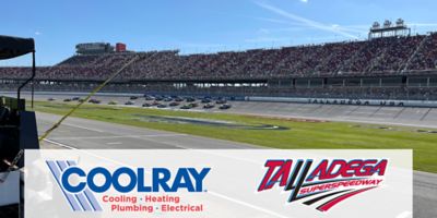 Coolray and Talladega logos with image of track