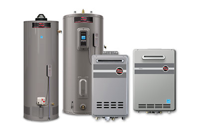 lineup of tankless and tank water heaters 