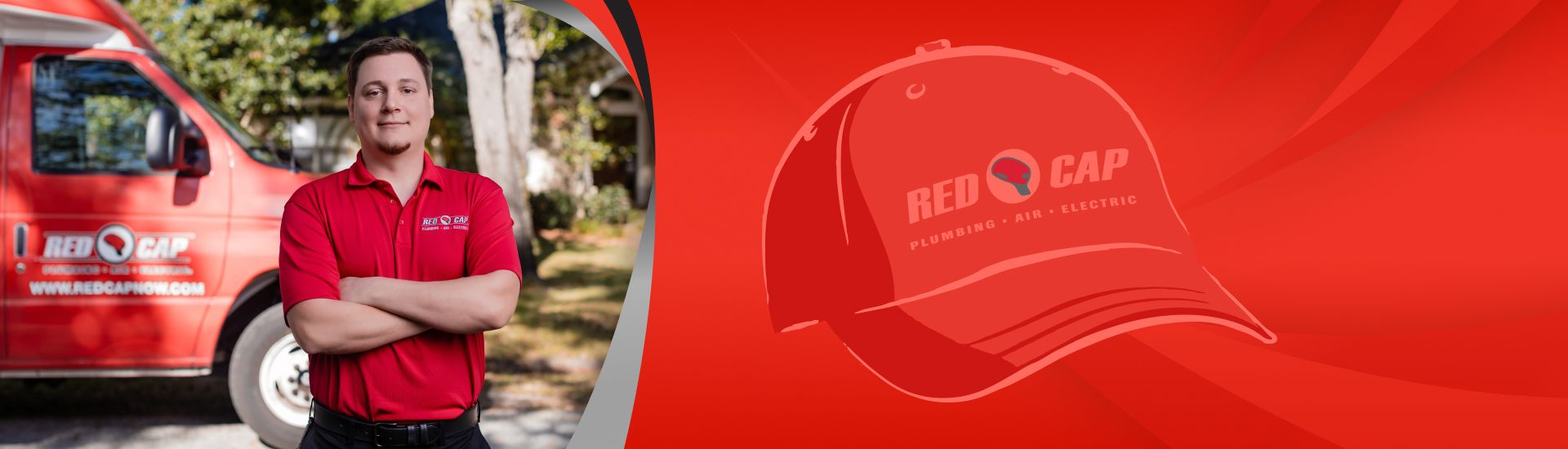 A Red Cap plumber inspecting a bathroom drain in a Tampa home
