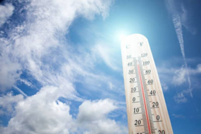 Thermometer with blue sky background