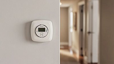 Thermostat on hallway wall