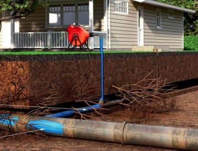 A pipe being cut into the ground