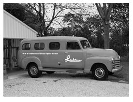 old truck with Lindstrom logo