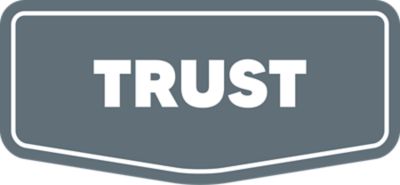 Grey badge with the word Trust