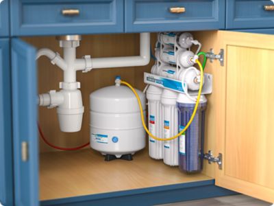 Whole-home water softener in garage