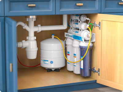 Whole-home water softener in garage