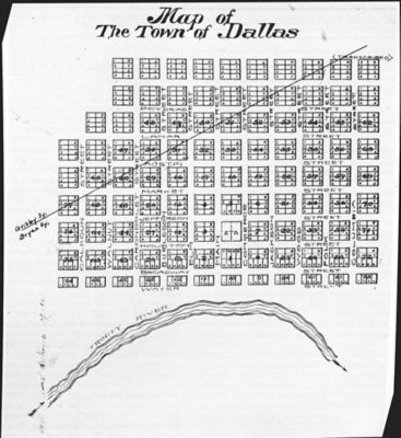 An early plat map showing Dallas around 1850. 