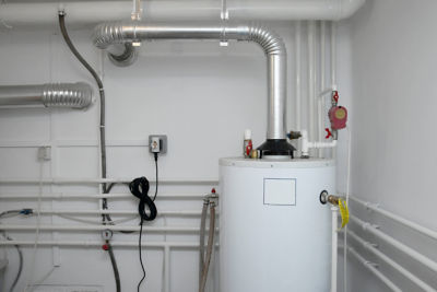 New water heater in clean boiler room