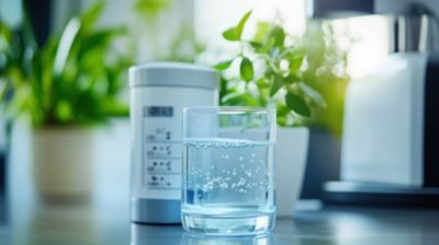 Water quality test kit on the counter.