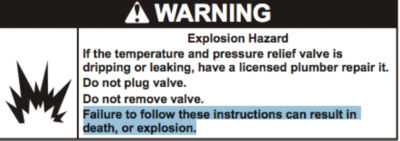 Water heater burst warning label