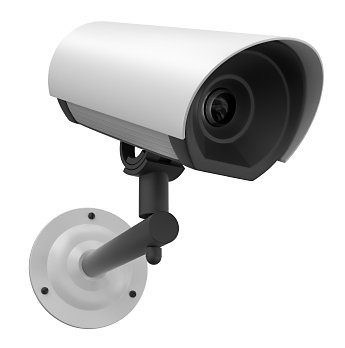 White security camera mounted on wall