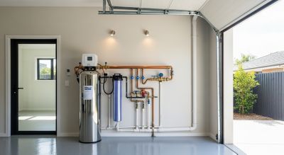 Whole-home water softener in garage