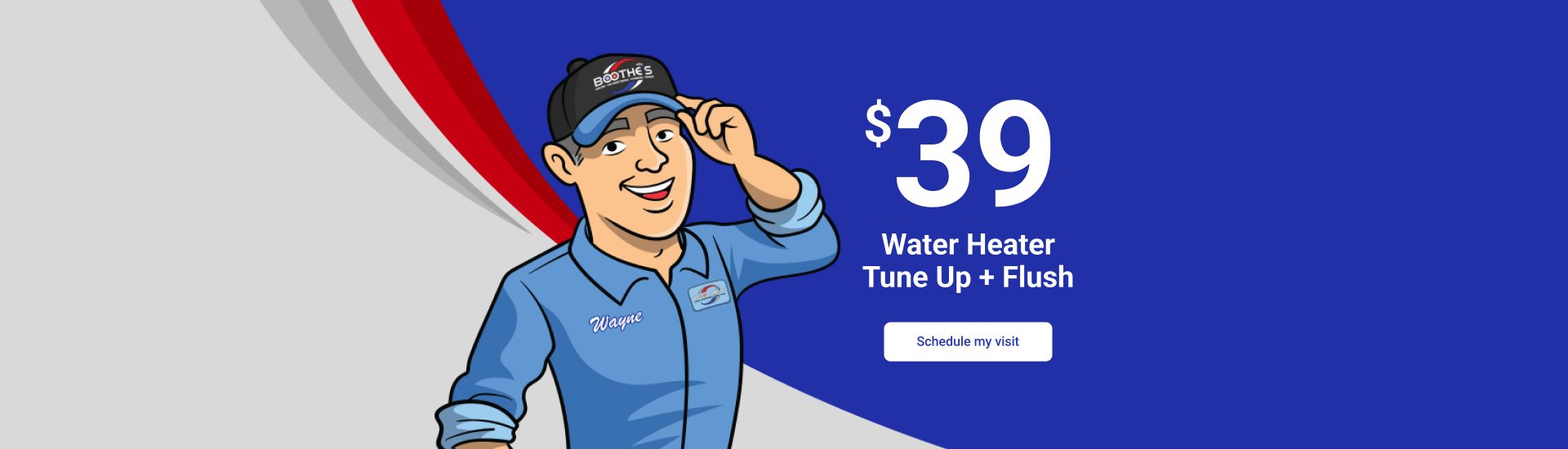 39 water heater tune up and flush promotion grey and blue with wayne