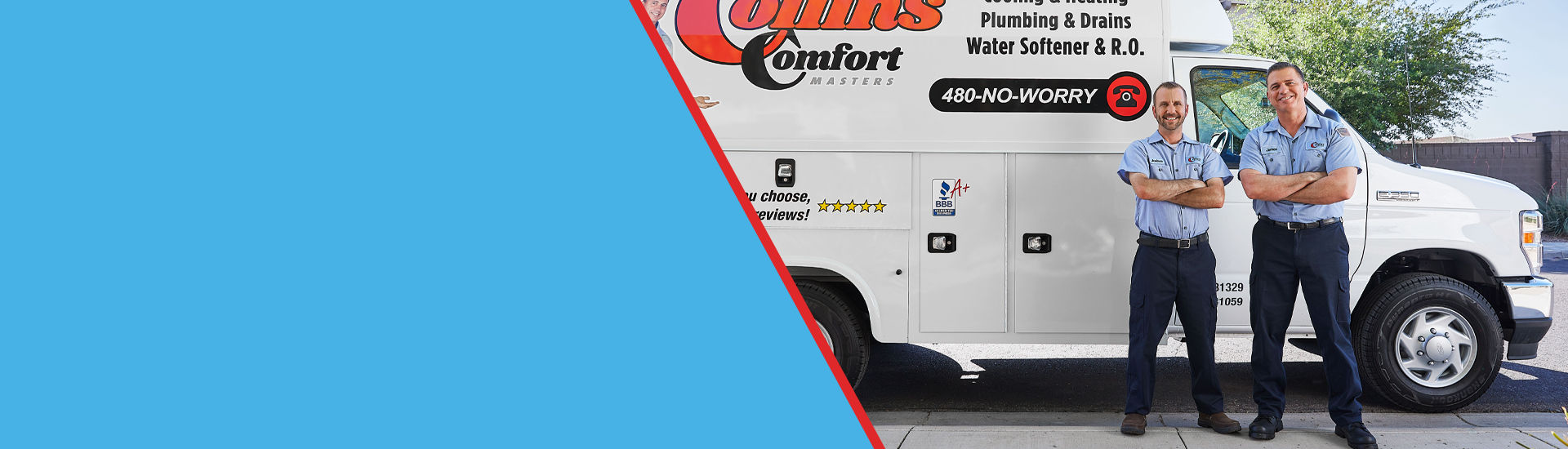 Two Collins Comfort Masters Technicians with a Service Van 