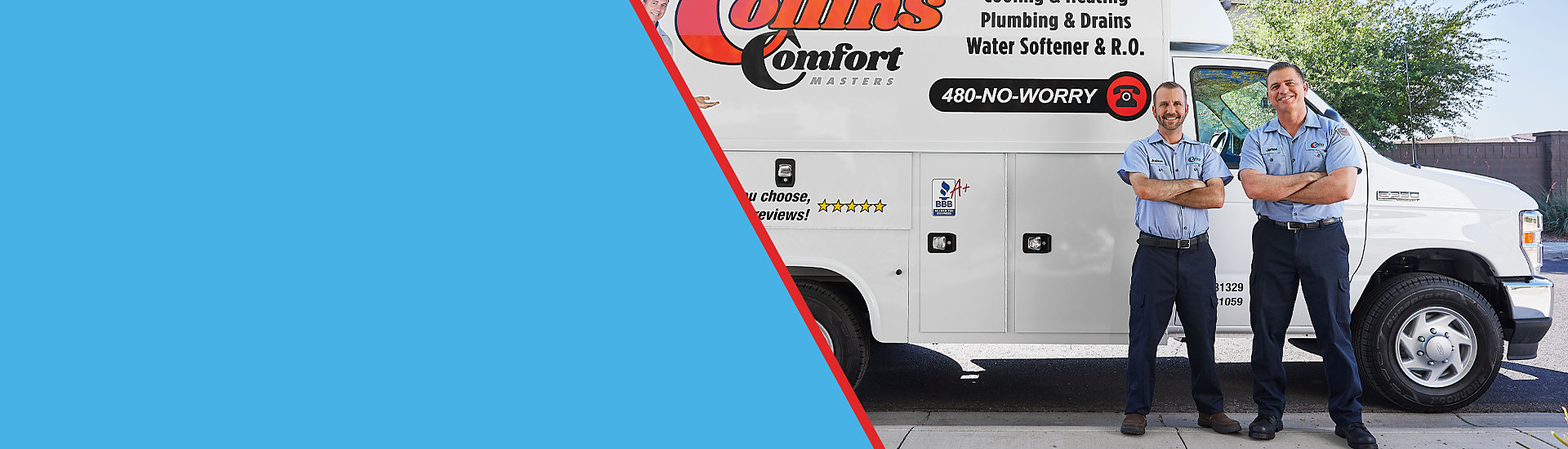 Two Collins Comfort Masters Technicians with a Service Van 