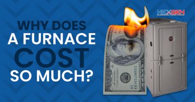 Why does a furnace cost so much? includes image of $100 bill on fire next to a furnace