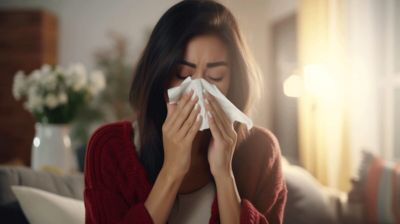 Woman holding a tissue up to her nose