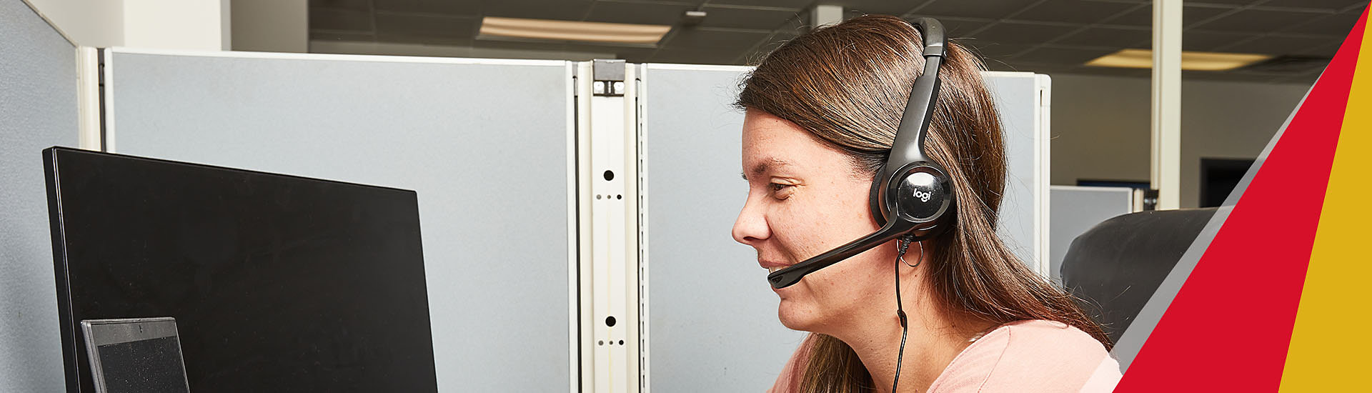 Customer service representative with headset on