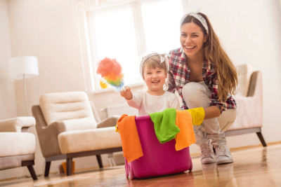 Arizona homeowner preparing to do Spring cleaning with her child