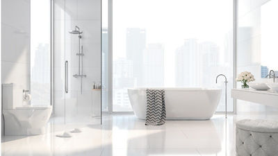 White modern looking bathroom with natural light