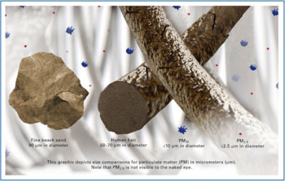 Particulate matter in microns micrometers