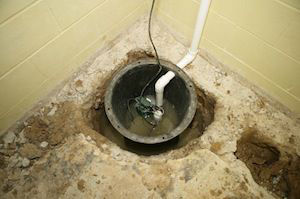 Sump pump in corner of foundation