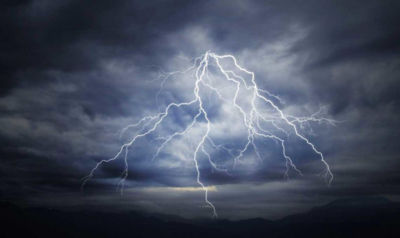 Lightning storm in the blue sky